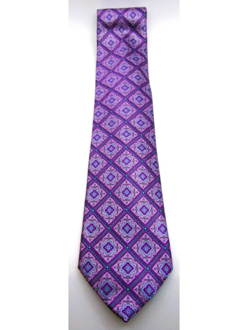 Saks Fifth Avenue Ermenegildo Zegna Purple and Blue Geometric Medallion Silk Tie